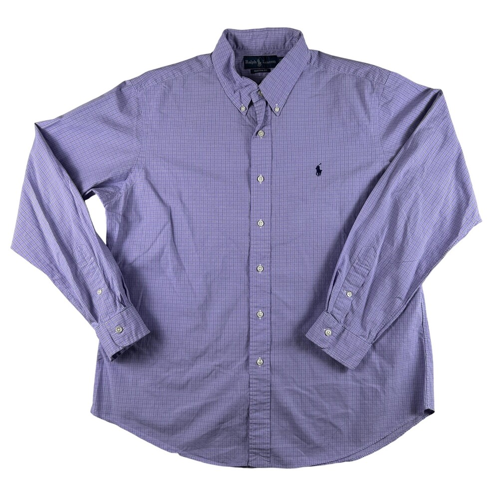 Ralph Lauren Shirt Mens XL Purple Check Long Sleeve Button Down Custom Fit